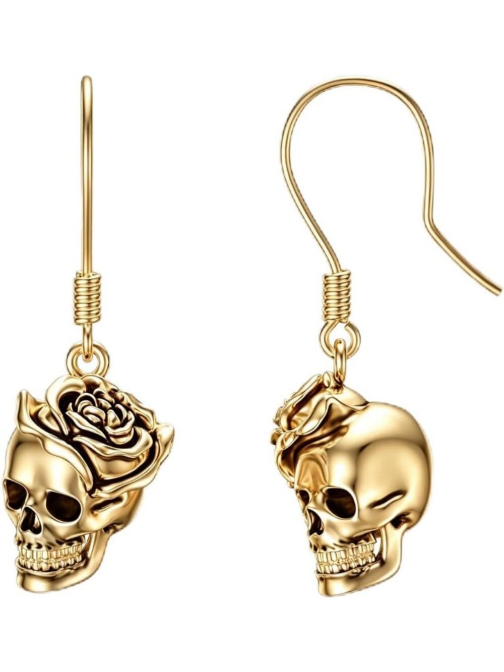 Gothic Skull Earrings for Women & Men, 14K Gold Skeleton Hand Jewelry, Halloween
